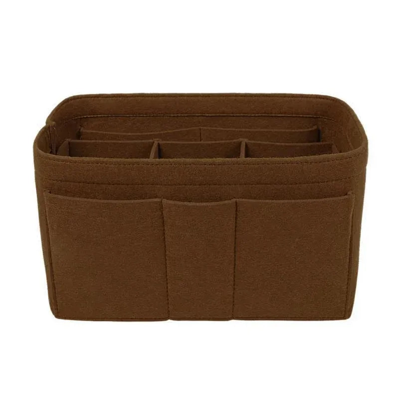 Felt Handbag Organizer Insert with Multiple Pockets for Tote and Purse - Coffee M Size